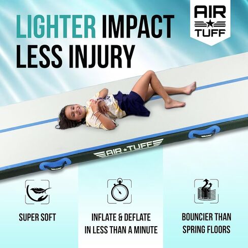 Inflatable Gymnastics Mat | Air Tumbling Track with Electric Pump for Home Gym, Yoga, Cheer, Gymnastics Equipment | Includes Mat Bag | Perfect for Kids and Adults, Indoor and Outdoor Use in Saudi Arabia