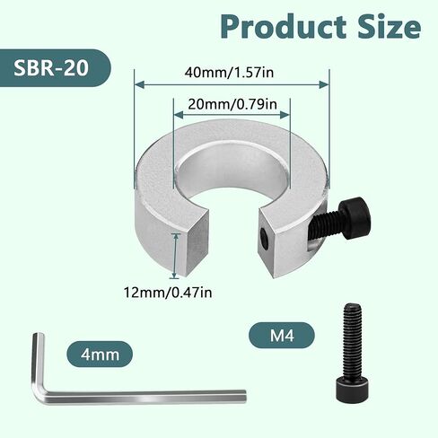 8 قطع SBR20 20 مم أطواق إيقاف السكك الحديدية الخطية حلقات تثبيت حد عمود سبائك الألومنيوم مع مفتاح ربط 4 مم، أداة أجزاء CNC أطواق إيقاف عمود السكك الحديدية الخطية in Kuwait