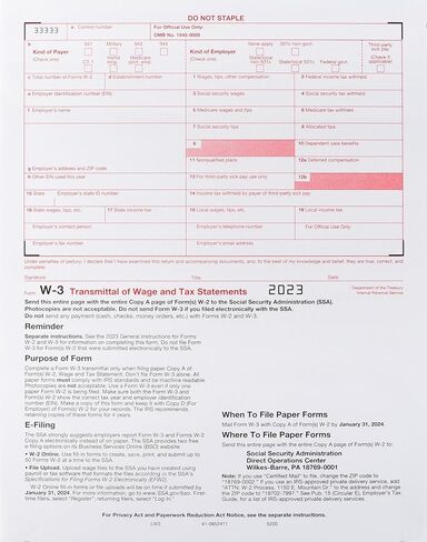 W3 Transmittal Tax Forms 2023, Summary Laser Forms for Transmittal of Wage and Tax Statements, IRS Approved ~Pack of 25 in Kuwait
