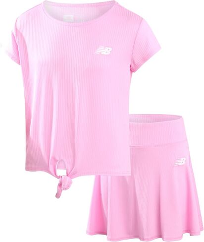 New Balance Girls' Skirt Set - 2 Piece Performance Short Sleeve T-Shirt and Skort (Size: 7-16) in Saudi Arabia