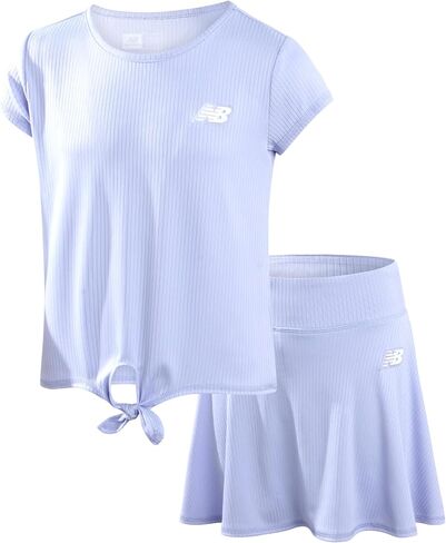 New Balance Girls' Skirt Set - 2 Piece Performance Short Sleeve T-Shirt and Skort (Size: 7-16) in Saudi Arabia