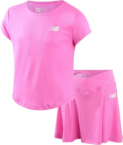 New Balance Girls' Skirt Set - 2 Piece Performance Short Sleeve T-Shirt and Skort (Size: 7-16) in Saudi Arabia
