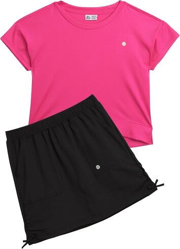 RXB Girls' Active Skirt Set - 2 Piece Stretch Ribbed Shirt and Woven Scooter Skort - Tennis Outfit Set for Girls (4-12) in Saudi Arabia