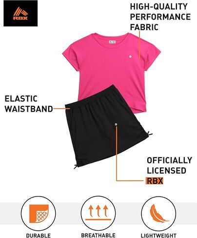 RXB Girls' Active Skirt Set - 2 Piece Stretch Ribbed Shirt and Woven Scooter Skort - Tennis Outfit Set for Girls (4-12) in Saudi Arabia