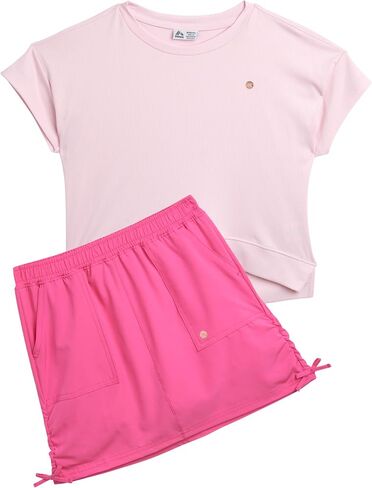 RXB Girls' Active Skirt Set - 2 Piece Stretch Ribbed Shirt and Woven Scooter Skort - Tennis Outfit Set for Girls (4-12) in Saudi Arabia