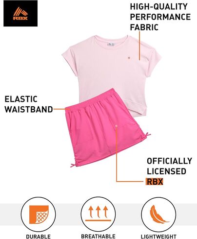 RXB Girls' Active Skirt Set - 2 Piece Stretch Ribbed Shirt and Woven Scooter Skort - Tennis Outfit Set for Girls (4-12) in Saudi Arabia