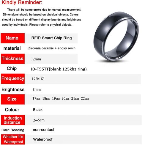 T5577 chip RFID Black Ceramics Smart Finger rewrite Ring ID Wear for Men or Women in Kuwait