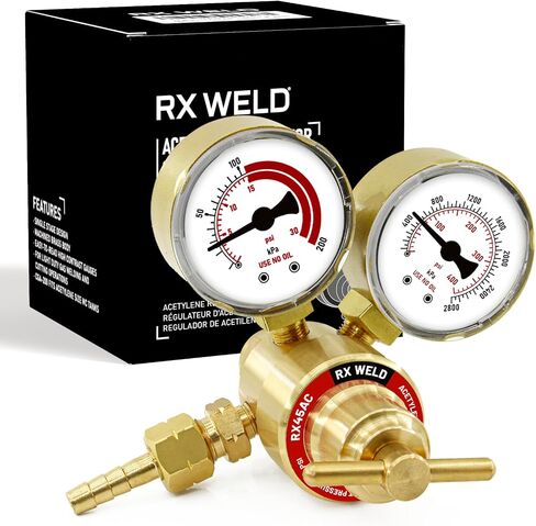 RX WELD Acetylene Regulator CGA-200 Welding Gas Gauges Rear Inlet With 9/16"-18 Outlet and Hose Connector, T-Handle in Saudi Arabia