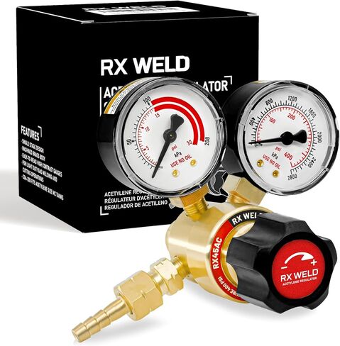 RX WELD منظم الأسيتيلين CGA-200 مقاييس غاز اللحام المدخل الخلفي مع منفذ 9/16 "-18 وموصل خرطوم، مقبض على شكل حرف T in Kuwait