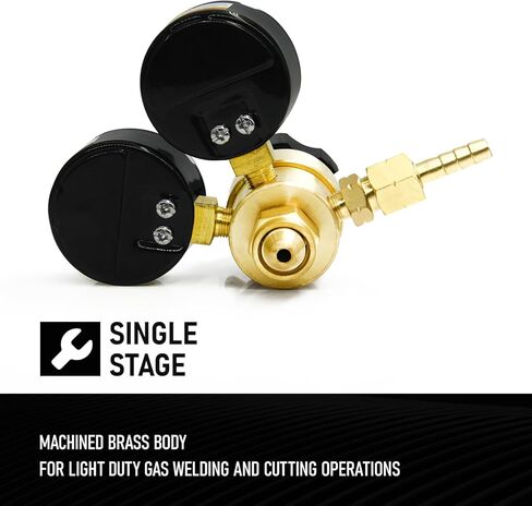 RX WELD منظم الأسيتيلين CGA-200 مقاييس غاز اللحام المدخل الخلفي مع منفذ 9/16 "-18 وموصل خرطوم، مقبض على شكل حرف T in Kuwait