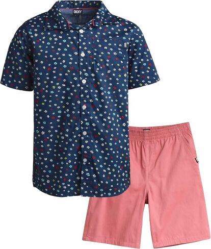DKNY Boys' Shorts Set - 2 Piece Short Sleeve Button Down Shirt and Shorts - Casual Summer Outfit for Boys (8-12) in Saudi Arabia