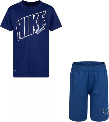 طقم تي شيرت وشورت جرافيك Dri-FIT للأولاد من Nike مكون من قطعتين (للأطفال الصغار) Game Royal Heather 7 Little Kid in Saudi Arabia