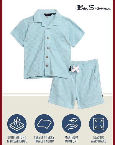 Ben Sherman Boys' Shorts Set - 2 Piece Terry Towel Button Down T-Shirt and Shorts - Summer Cabana Set for Boys (2T-7) in Saudi Arabia