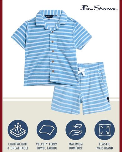 Ben Sherman Boys' Shorts Set - 2 Piece Terry Towel Button Down T-Shirt and Shorts - Summer Cabana Set for Boys (2T-7) in Saudi Arabia