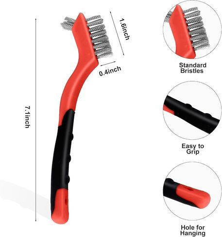 MAXMAN Wire Brush, 6Pcs Small Wire Brushes Set, Stainless Steel/Brass/Nylon Bristles, Household Deep & Gentle Cleaning Brush, Scratch Brushes for Dirt, Paint Scrubbing, Rust Remover, 7 Inches, Red in Saudi Arabia
