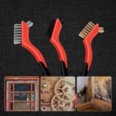 MAXMAN Wire Brush, 6Pcs Small Wire Brushes Set, Stainless Steel/Brass/Nylon Bristles, Household Deep & Gentle Cleaning Brush, Scratch Brushes for Dirt, Paint Scrubbing, Rust Remover, 7 Inches, Red in Saudi Arabia