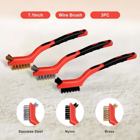 MAXMAN Wire Brush, 6Pcs Small Wire Brushes Set, Stainless Steel/Brass/Nylon Bristles, Household Deep & Gentle Cleaning Brush, Scratch Brushes for Dirt, Paint Scrubbing, Rust Remover, 7 Inches, Red in Saudi Arabia