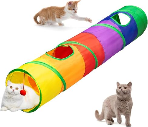 Cat Tunnel with Play Ball, Straight-Shaped Cat Tubes for Indoor, Collapsible Cat Play Tunnel, Kitty Tunnel Peek Hole Toy for Kittens Puppies Rabbits and Other Small Pets in Saudi Arabia
