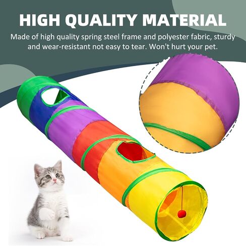Cat Tunnel with Play Ball, Straight-Shaped Cat Tubes for Indoor, Collapsible Cat Play Tunnel, Kitty Tunnel Peek Hole Toy for Kittens Puppies Rabbits and Other Small Pets in Saudi Arabia