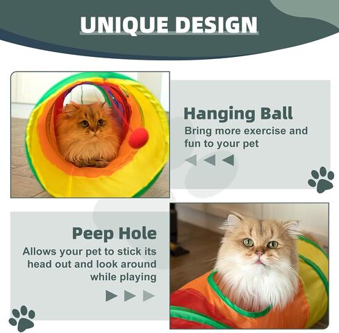Cat Tunnel with Play Ball, Straight-Shaped Cat Tubes for Indoor, Collapsible Cat Play Tunnel, Kitty Tunnel Peek Hole Toy for Kittens Puppies Rabbits and Other Small Pets in Saudi Arabia