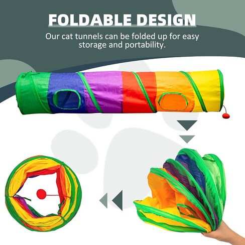 Cat Tunnel with Play Ball, Straight-Shaped Cat Tubes for Indoor, Collapsible Cat Play Tunnel, Kitty Tunnel Peek Hole Toy for Kittens Puppies Rabbits and Other Small Pets in Saudi Arabia