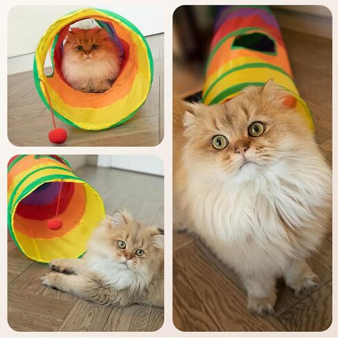 Cat Tunnel with Play Ball, Straight-Shaped Cat Tubes for Indoor, Collapsible Cat Play Tunnel, Kitty Tunnel Peek Hole Toy for Kittens Puppies Rabbits and Other Small Pets in Saudi Arabia