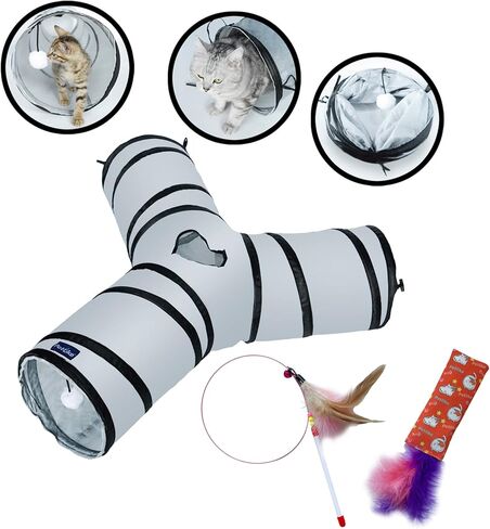 PetLike Cat Tunnel for Indoor Cats Collapsible Pop-up Pet Tube Peek Hole Hideaway Play Toys for Cats with Ball in Saudi Arabia
