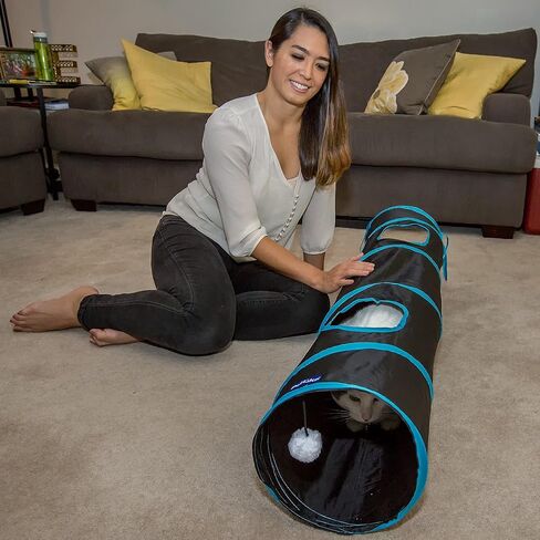 PetLike نفق للقطط للقطط الداخلية قابل للطي منبثق للحيوانات الأليفة أنبوب نظرة خاطفة ثقب المخبأ لعب اللعب للقطط مع الكرة in Kuwait