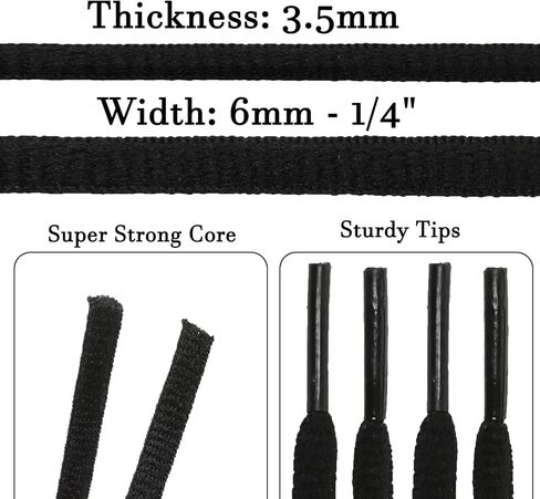 UGY® Black Shoe Strings for Boys | 45 inch (115cm) Half Round Athletic Shoelaces for Sneakers in Kuwait