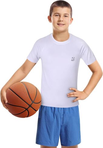 Roadbox Boys Youth Compression Shirt - Short Sleeve Undershirt for Kids Quick Dry Athletic Baseball T-Shirt Base Layer in Saudi Arabia