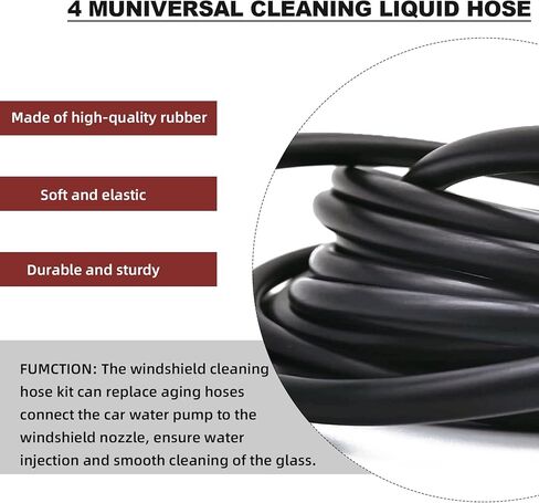 طقم خرطوم غسيل الزجاج الأمامي، خرطوم سائل غسيل بطول 4 أمتار مع 12 تركيب خرطوم، مناسب لمعظم خراطيم غسيل الزجاج الأمامي للسيارة، يتصل بمضخة مياه السيارة والفوهة in Kuwait