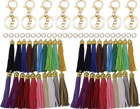 PAMIR TONG 100pcs Faux Suede Leather Bulk Sets Tassels for Decorations, Key Chain, Earring, Cellphone Straps,Jewelry Accessories,DIY Craft (Silver, Keychain) in Saudi Arabia