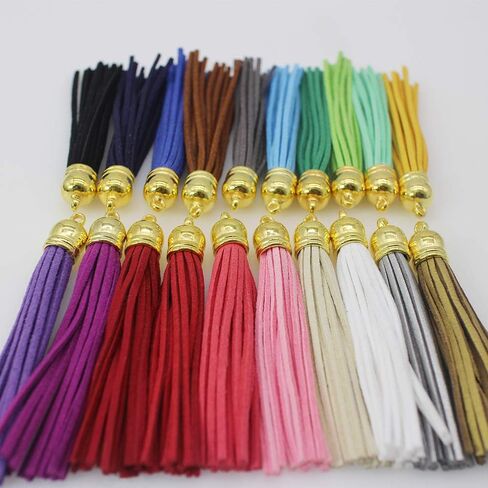 PAMIR TONG 100pcs Faux Suede Leather Bulk Sets Tassels for Decorations, Key Chain, Earring, Cellphone Straps,Jewelry Accessories,DIY Craft (Silver, Keychain) in Saudi Arabia