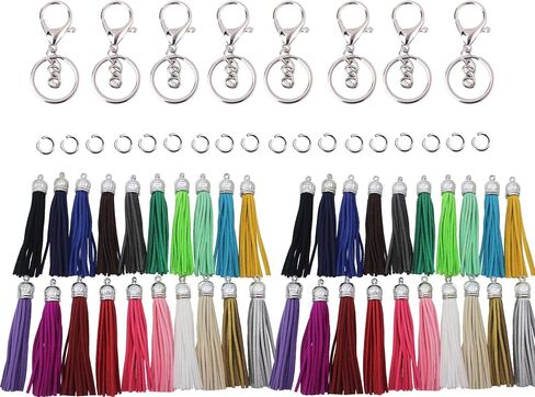 PAMIR TONG 100pcs Faux Suede Leather Bulk Sets Tassels for Decorations, Key Chain, Earring, Cellphone Straps,Jewelry Accessories,DIY Craft (Silver, Keychain) in Saudi Arabia