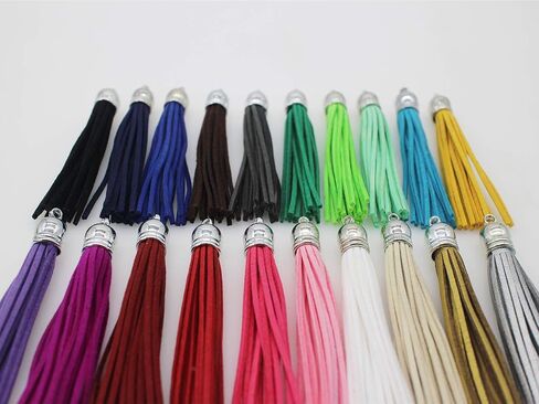 PAMIR TONG 100pcs Faux Suede Leather Bulk Sets Tassels for Decorations, Key Chain, Earring, Cellphone Straps,Jewelry Accessories,DIY Craft (Silver, Keychain) in Saudi Arabia