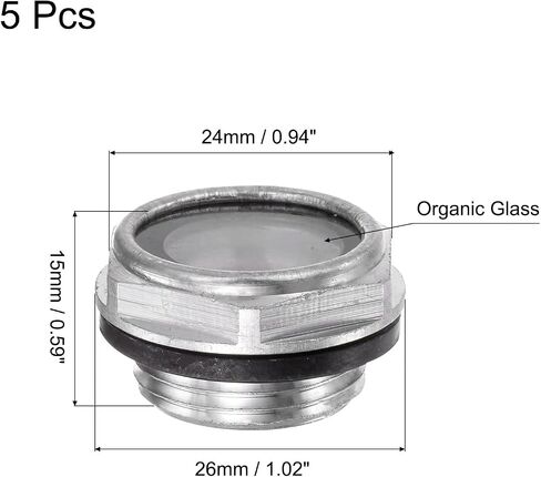 uxcell Air Compressor Oil Level Gauge Sight Glass M20x1.5mm Male Threaded Aluminum Glass Liquid Indicator Sight Window 5Pcs in Saudi Arabia