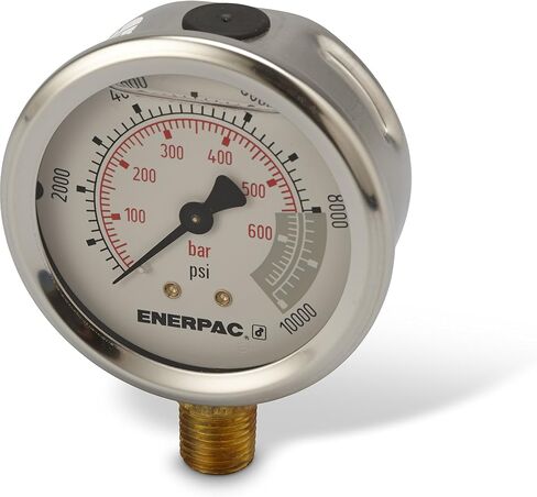 Enerpac G2535L Hydraulic Pressure Gauge with Dual 0 to 10,000 PSI and 0 to 700 Bar Range, 2-1/2"-Dia. Face, 1/4" NPTF Male, Lower-Mount Connection in Saudi Arabia