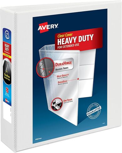 حافظة Avery شديدة التحمل مكونة من 3 حلقات، 2 حلقة مائلة بلمسة واحدة، تحمل ورق مقاس 8.5 بوصة × 11 بوصة، 1 غلاف أبيض (79792) in Saudi Arabia