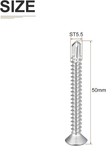 50 قطعة من براغي الحفر الذاتي ST5.5x50mm، برغي معدني من الصفائح المعدنية برأس مسطح من الفولاذ المقاوم للصدأ 410 - مناسب للخشب والمعدن والأثاث - فضي in Kuwait