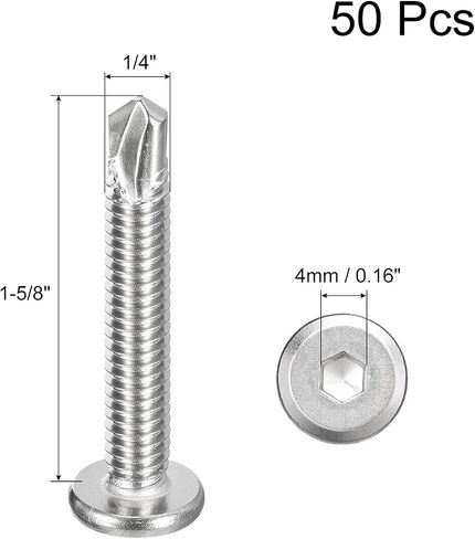 uxcell Hex Socket Self Tapping Screws, 10 x 3/4" 410 Stainless Steel Sheet Metal Flat Head Drilling Screw 50pcs, Black in Saudi Arabia