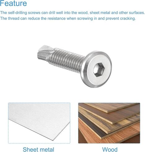 uxcell Hex Socket Self Tapping Screws, 10 x 3/4" 410 Stainless Steel Sheet Metal Flat Head Drilling Screw 50pcs, Black in Saudi Arabia