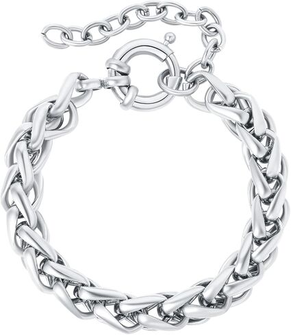 أساور ذهبية للنساء، أساور ذهبية من الفولاذ المقاوم للصدأ، أساور سلسلة كوبية مكتنزة بسمك 10 مم، سوار قابل للتعديل مطلي بالذهب عيار 14 قيراط للنساء 7.5"+1.5"، مجوهرات مصنوعة يدويًا in Kuwait