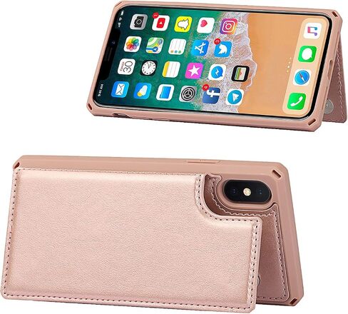 حافظة لهاتف iPhone X، حافظة iPhone Xs، [حامل بطاقة الائتمان وجراب محفظة بفتحة] غطاء خلفي من الجلد مضاد للصدمات مع حزام (5.8 بوصات) - وردي in Kuwait