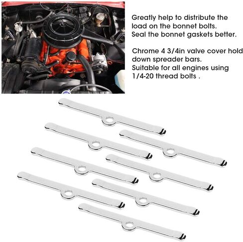 Valve Cover Spreader Bars, 8pcs/Set Chrome 4 3/4in Valve Cover Spreader Bars Replacement Fit for Chevy 283 305 327 350, Fit for All Engines Using 1/4-20 Thread Bolts, Silver in Kuwait