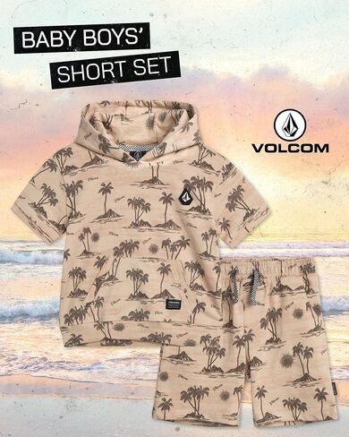 طقم بدلة رياضية للأولاد من Volcom - سويت شيرت بقلنسوة بأكمام قصيرة من French Terry وسروال قصير - طقم شورت للأولاد الصغار in Kuwait