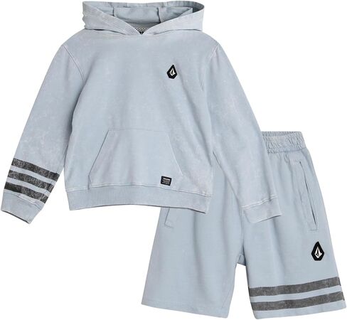 طقم بدلة رياضية للأولاد من Volcom - سويت شيرت بقلنسوة بأكمام قصيرة من French Terry وسروال قصير - طقم شورت للأولاد الصغار in Kuwait