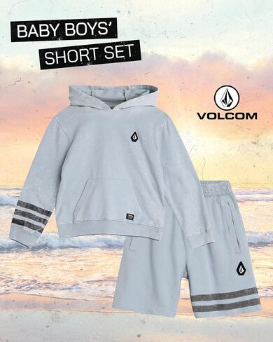 طقم بدلة رياضية للأولاد من Volcom - سويت شيرت بقلنسوة بأكمام قصيرة من French Terry وسروال قصير - طقم شورت للأولاد الصغار in Kuwait
