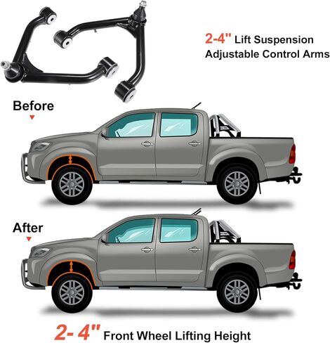 X AUTOHAUX 2-4 "رفع أذرع التحكم العلوية لسيارة شيفروليه سيلفرادو 1500 لسيارة GMC Sierra 1500 1999-2006 لسيارة Tahoe Yukon Adaption 2-4 مجموعة تعليق الرفع أذرع قابلة للتعديل زوج أسود in Saudi Arabia