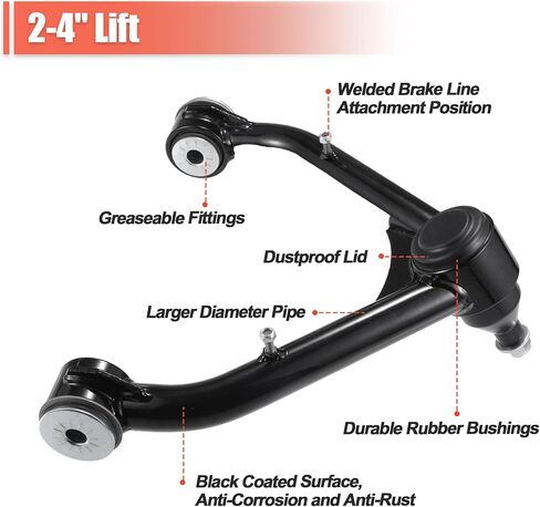 X AUTOHAUX 2-4 "رفع أذرع التحكم العلوية لسيارة شيفروليه سيلفرادو 1500 لسيارة GMC Sierra 1500 1999-2006 لسيارة Tahoe Yukon Adaption 2-4 مجموعة تعليق الرفع أذرع قابلة للتعديل زوج أسود in Saudi Arabia