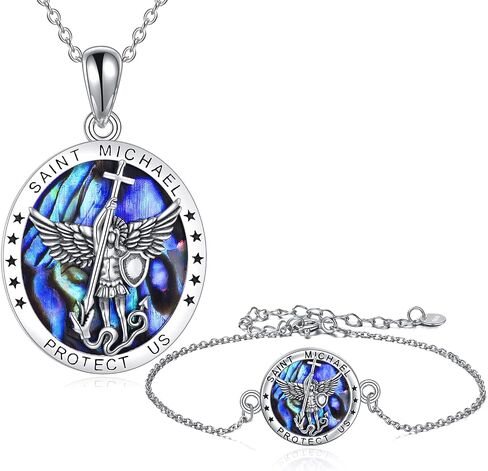 YFN St Saint Michael Pendant Necklace&Bracelet for Men Boys, Catholic/Protector/Talisman Sterling Silver Michael Archangel Medal Necklace Jewelry 18+2" in Saudi Arabia